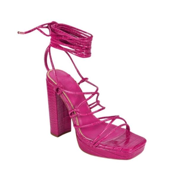 MAGENTA FAUX SNAKESKIN SANDAL  - Picture 1 of 6